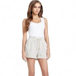 Ci Sono High Waist Striped Shorts - Cream, Blue, and Tan